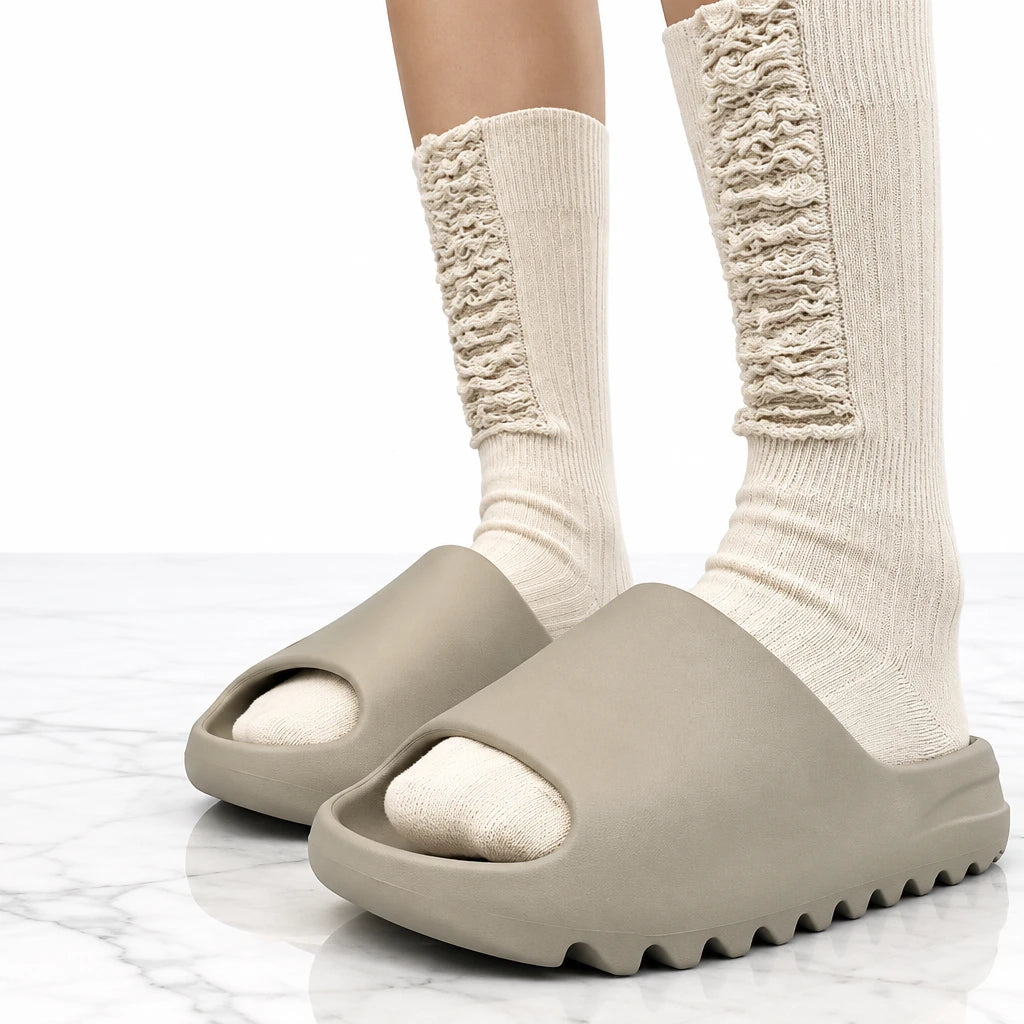 Men's thick-sole platform slides with cushioned footbed