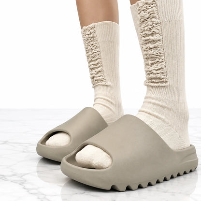 Men's thick-sole platform slides with cushioned footbed
