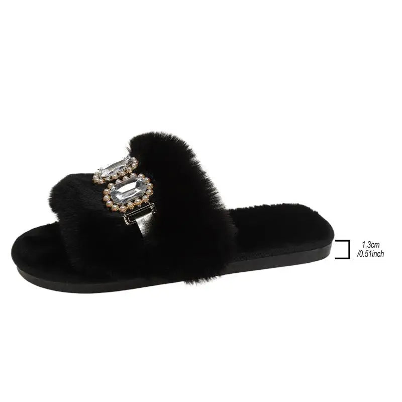 Crystal Slides with Plush Lining and Non Slip Sole for Women