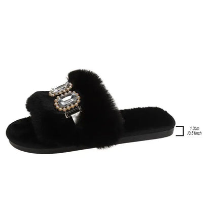 Crystal Slides with Plush Lining and Non Slip Sole for Women