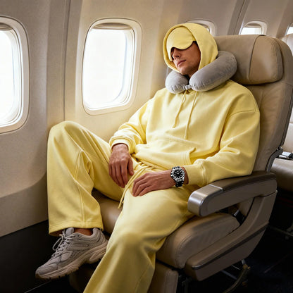 Unisex Fleece Hoodie with sleepy eye mask for travel