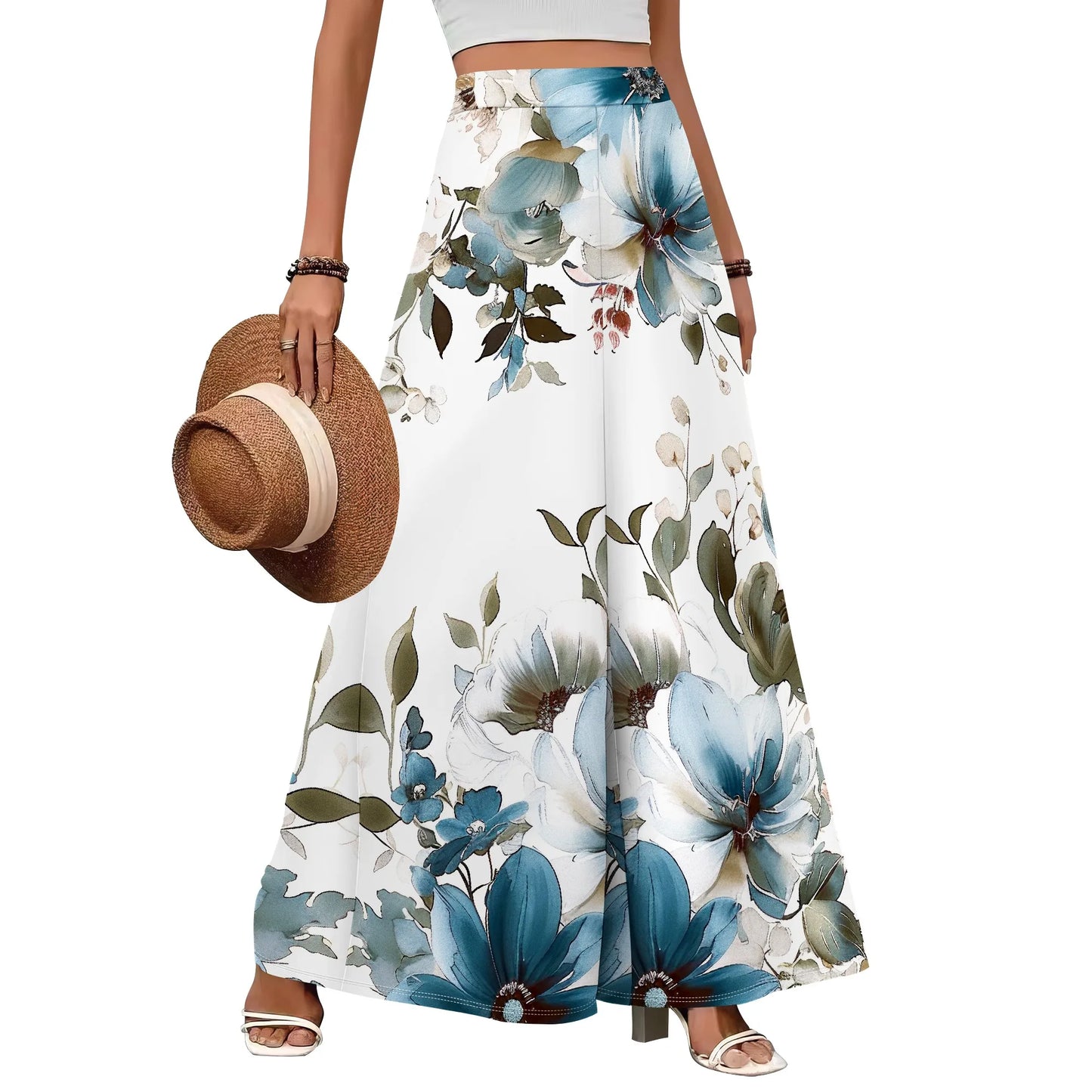 Women's Polyester Palazzo Pants With Pockets And High Waist And Wide Leg Flowing Silhouette
