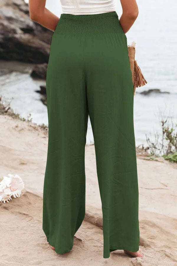 Women's Nylon-Cotton Blend Pants With Drawstring Wide-Leg And Mid Rise Breathable
