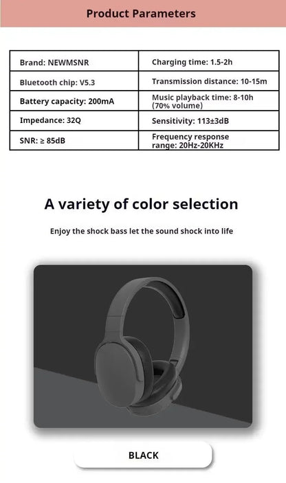 Wireless Over-Ear Headphones With ANC Bluetooth 5.3 HD Mic
