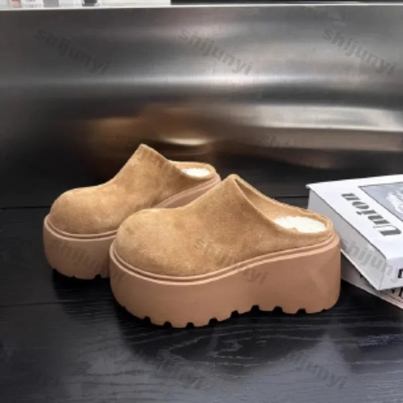 Women's slip-on wedge slippers with plush options