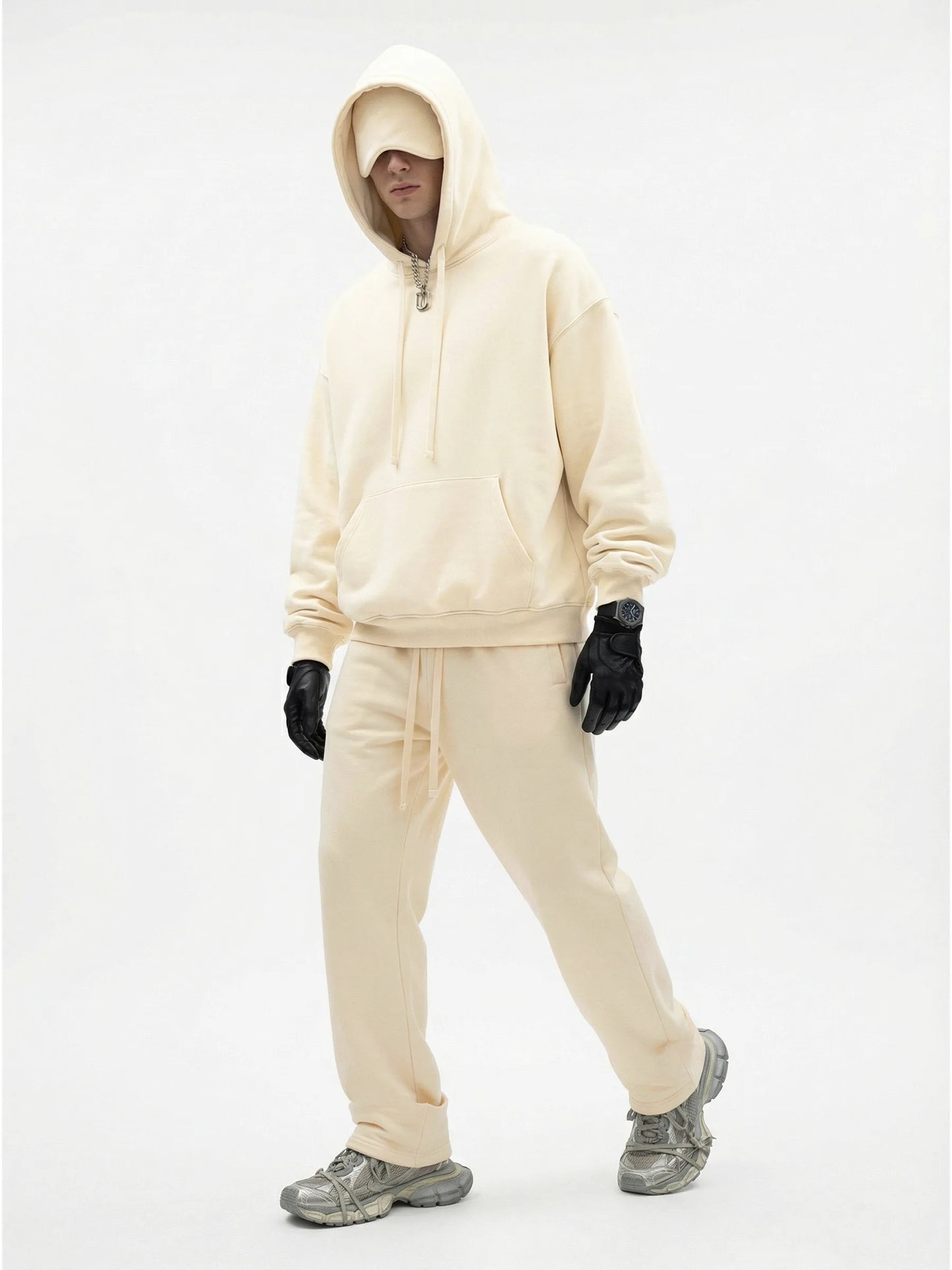 Unisex Cotton Blend Fleece Hoodie And Pants Set With Relaxed Fit And Soft Texture