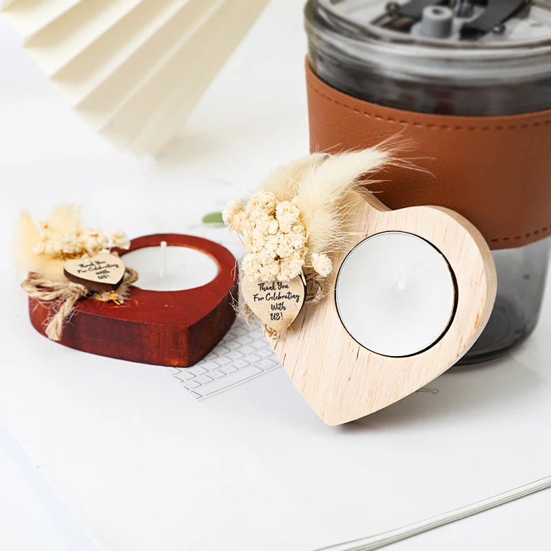 Heart Shaped Wooden Candle Holder Wedding Table Centerpiece