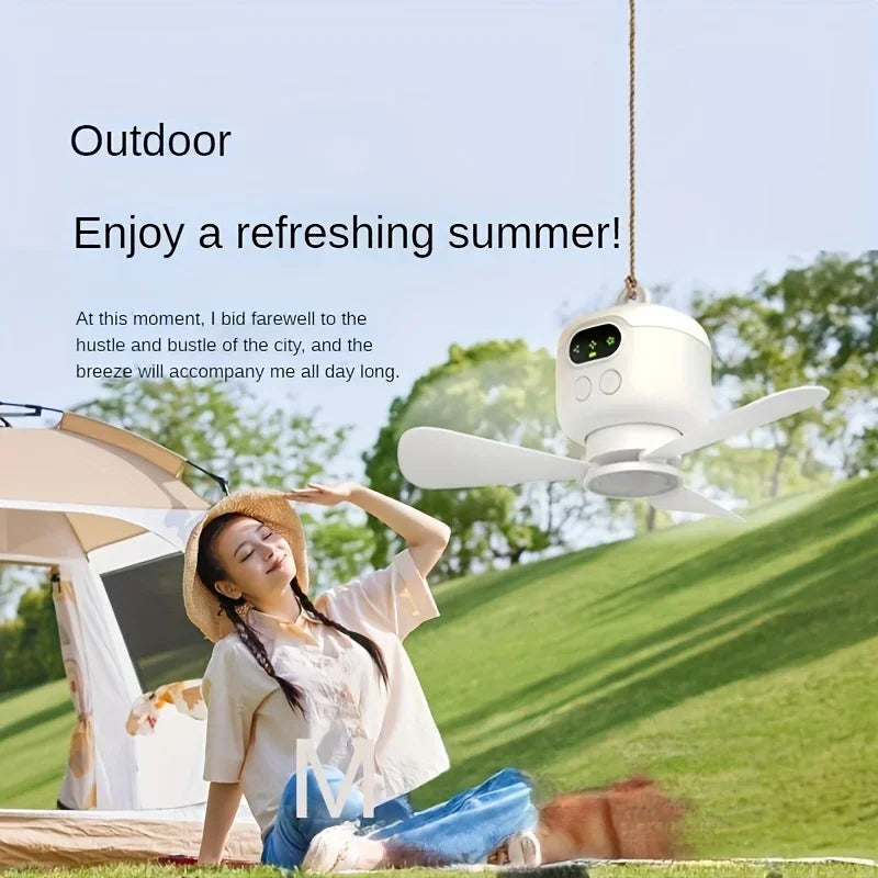 Portable USB Rechargeable Mini Fan With Light For Camping And Dorms