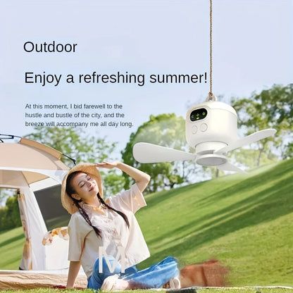 Portable USB Rechargeable Mini Fan With Light For Camping And Dorms
