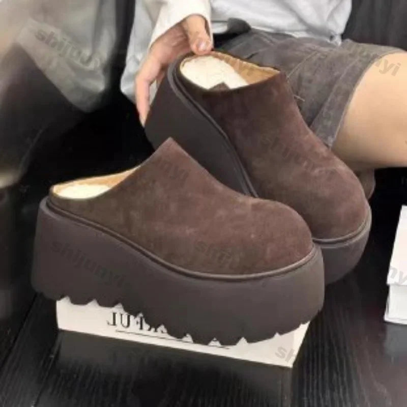 Women's slip-on wedge slippers with plush options
