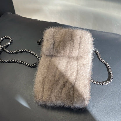 Real Mink Fur Bag Crossbody Bags For Women Phone Bag Lady Shoulder Bags Real Fur Bag Female Messenger Bag Winter Handbag Ladies