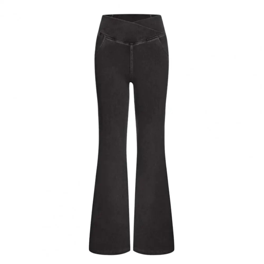 High-Waist Flared Jeans With Elastic Waist And Handy Pockets For Women