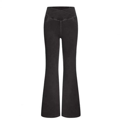 High-Waist Flared Jeans With Elastic Waist And Handy Pockets For Women