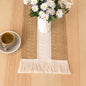 Rustic Burlap Table Runner with Crochet Lace Edge for Farmhouse Dining