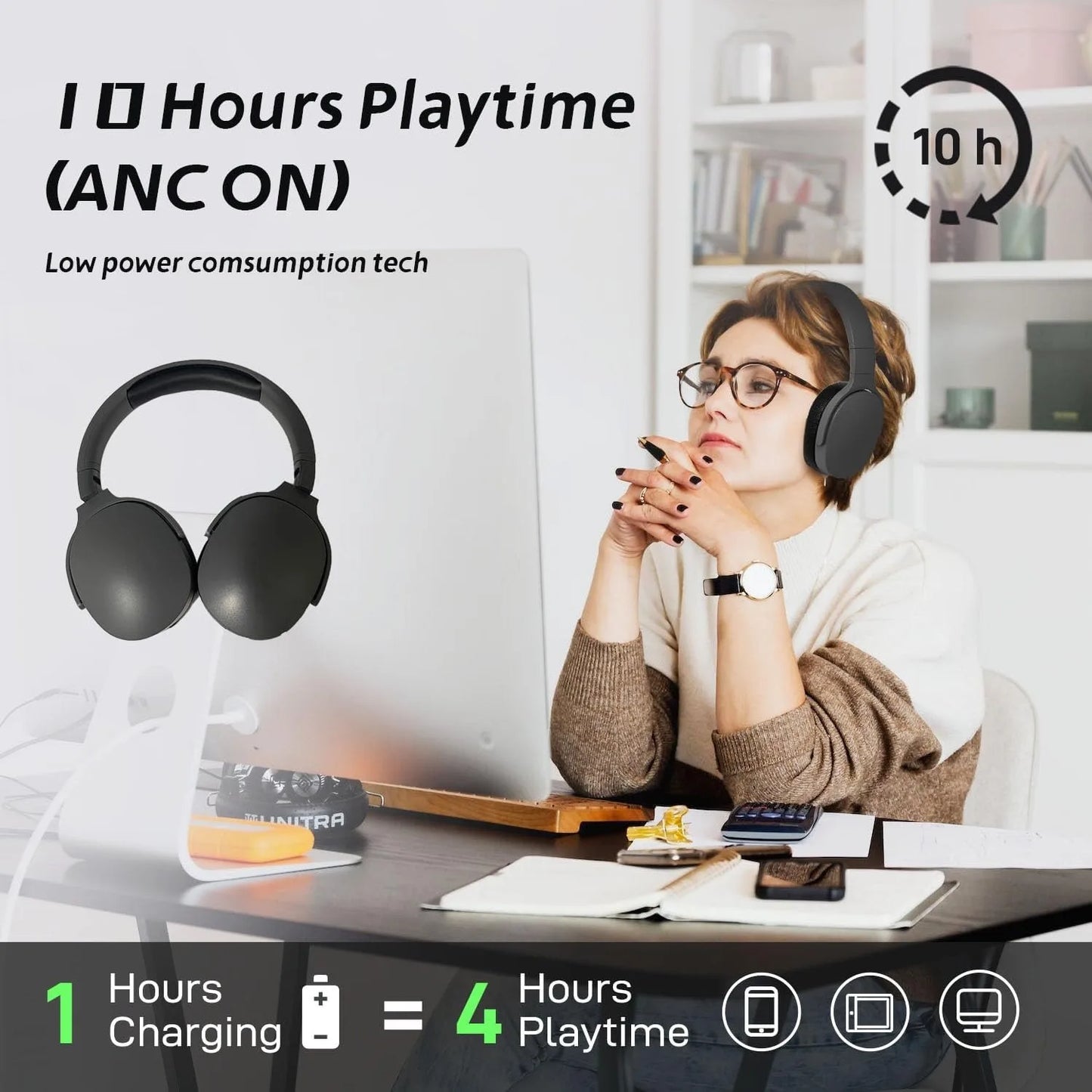 Wireless Noise Cancelling Headphones 9D Surround Sound Bluetooth 5.3 HD Mic