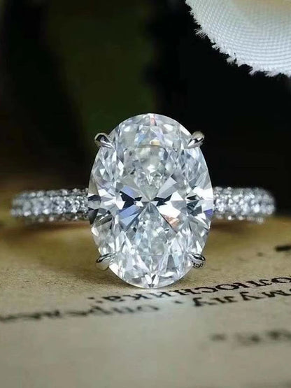 Oval Ring Sterling Silver Lab Diamond Center With Zircon Accents