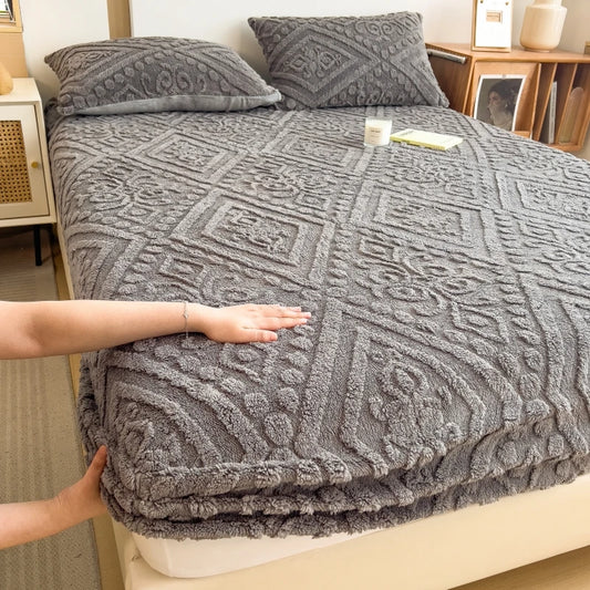 Floral Fitted Sheet with 3D Embroidery and Non Slip Deep Pockets