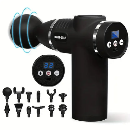 Percussion massage gun with 12 interchangeable heads