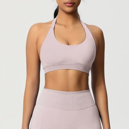 Women’s Seamless Halter Backless Push-Up Sports Bra Cotton-Poly For Gym Running