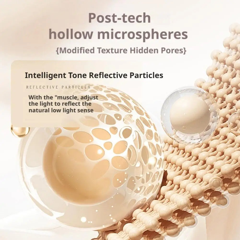 Diagram illustrating hollow microspheres and tone-reflective particles for SPF50+ Rice Extract Moisturizing Cream.