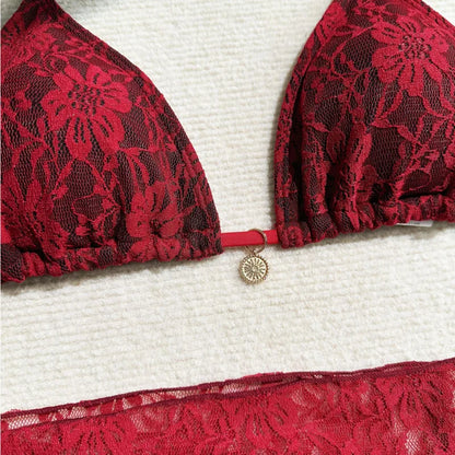 Women's Lace Detail Bikini Set with Removable Padding and Low-Rise Bottoms