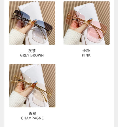 Featherlight Rimless Sunglasses Large Square Frame with Diamond Accent