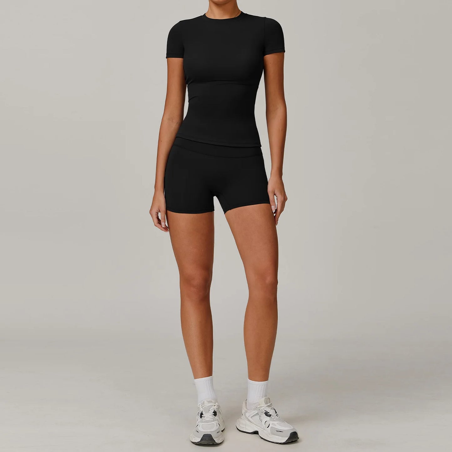 Women Yoga Set 2PCS Workout Set Sportswear Gym Clothing Fitness Long Sleeve High Waist Leggings Cycling Shorts WORKOUT REVOLUTION