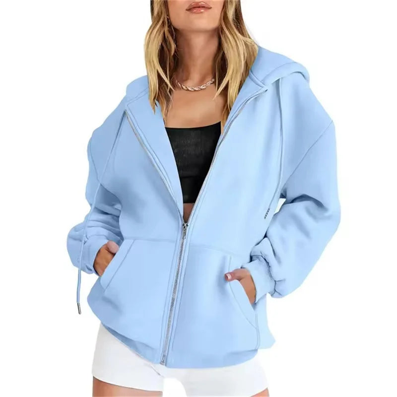 Women's Hoodie With Zip Front Long Sleeves for casual wear