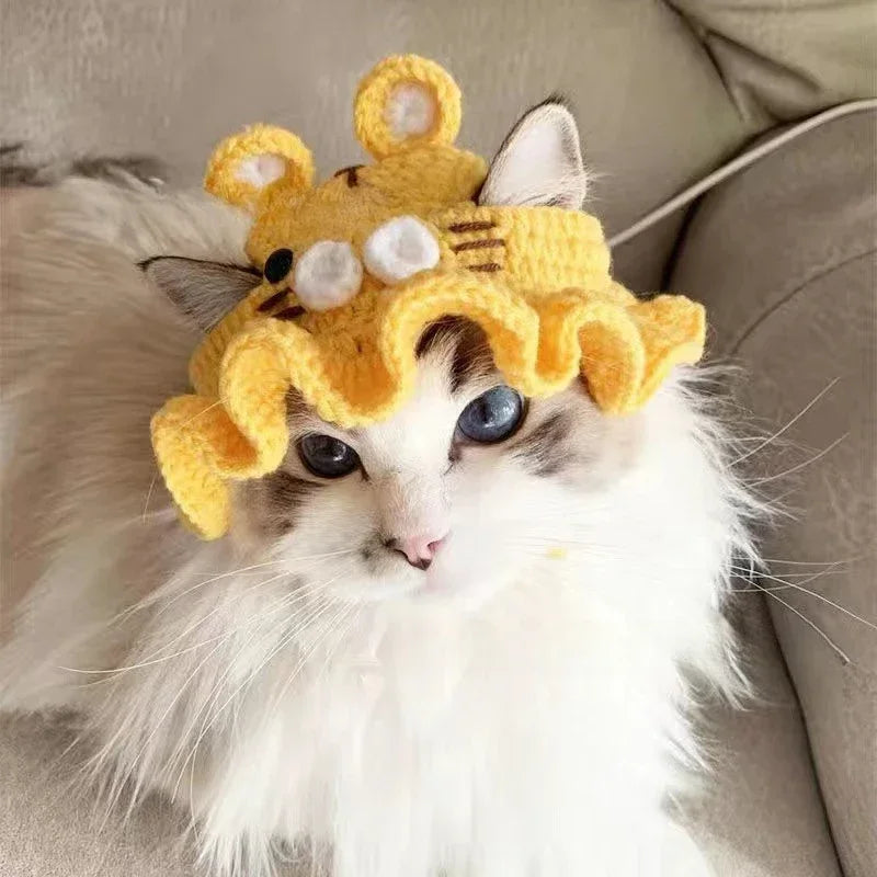Soft Hat Hand-Crocheted with Elastic Fit for Cats Photo Prop