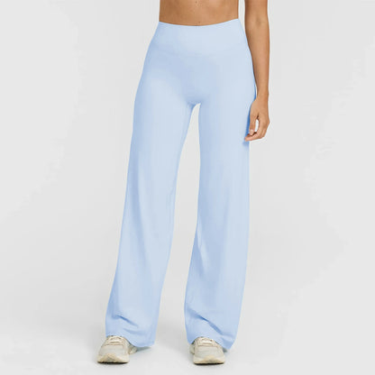 Light blue high waist sculpting leggings in a stretchy, quick-dry knit material for yoga or everyday workouts.
