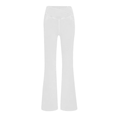 Stretch Pants High Waisted Crossover Flare with Bootcut Silhouette