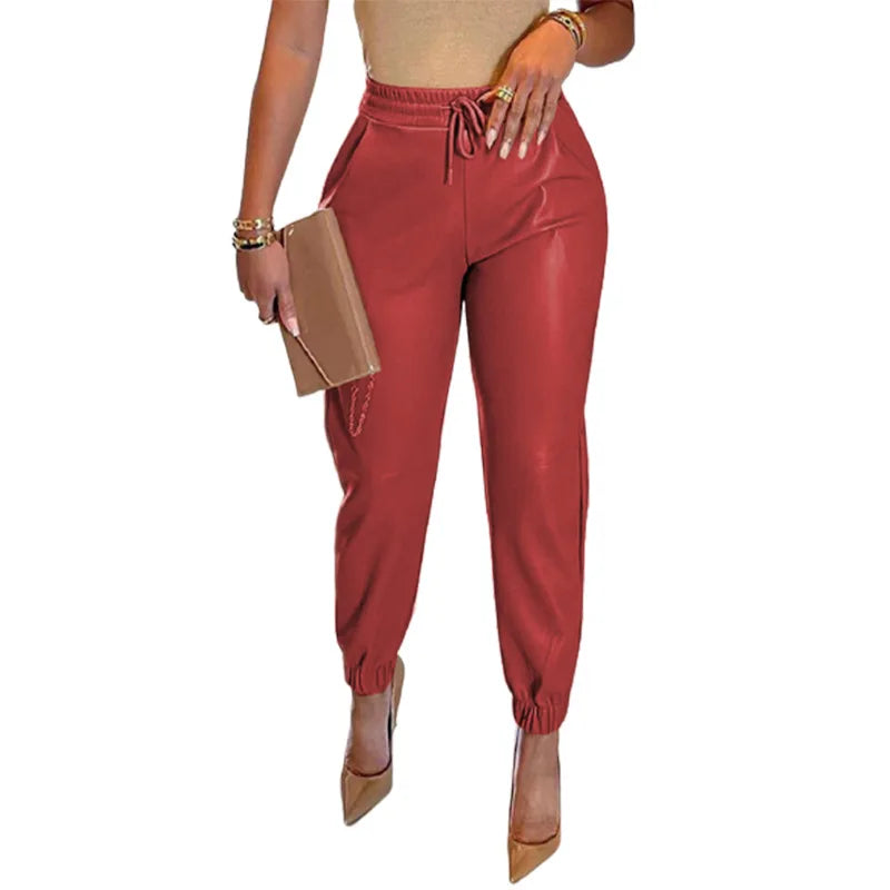 Sculpted PU Leather Pants With High Waist And Relaxed Harem Fit For Versatile Office To Evening Wear