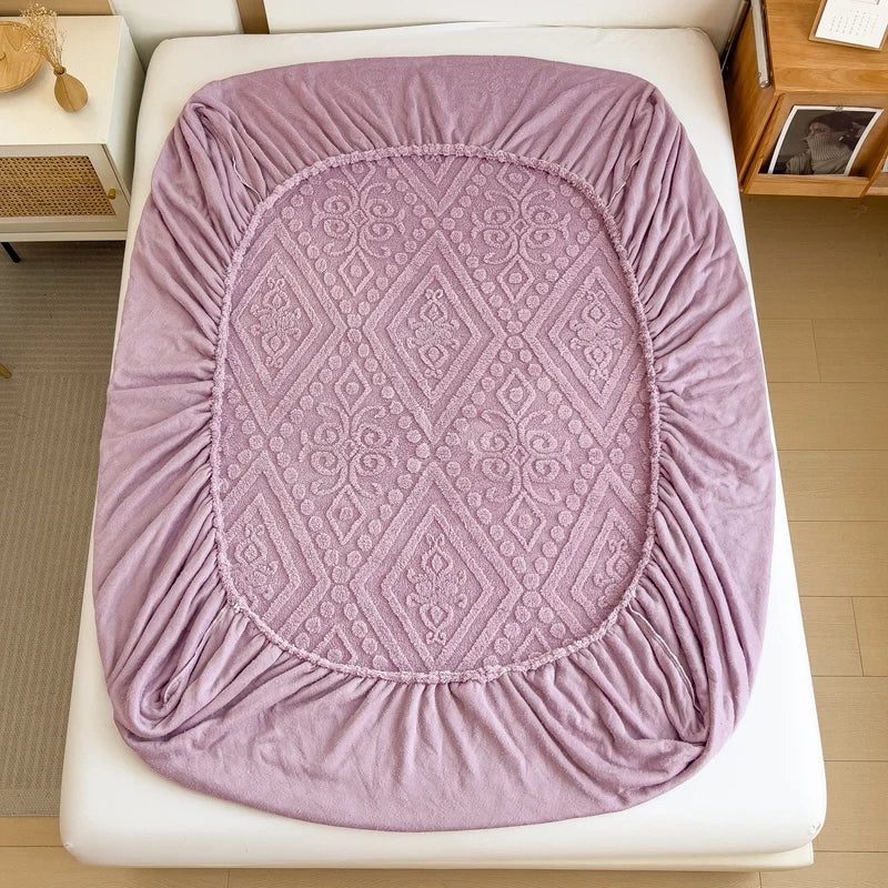 Floral Fitted Sheet with 3D Embroidery and Non Slip Deep Pockets