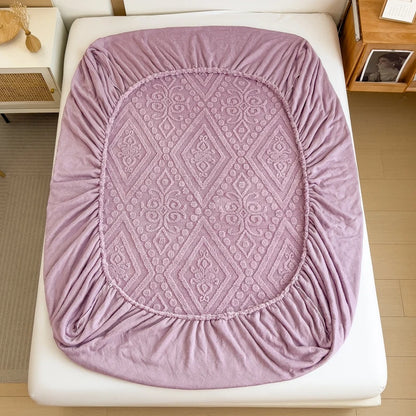 Floral Fitted Sheet with 3D Embroidery and Non Slip Deep Pockets