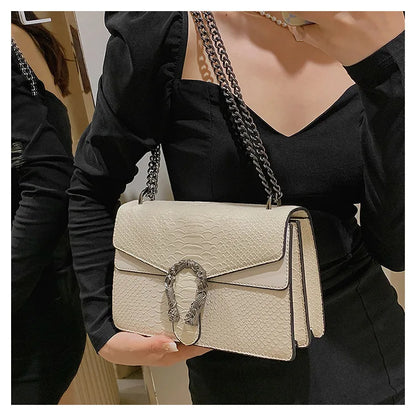 Retro Crossbody Bag with Snake Pattern Square Silhouette for Women