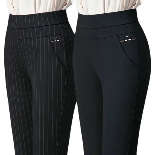 High-Waist Pencil Pants With Pockets Stretch Solid Color For Everyday