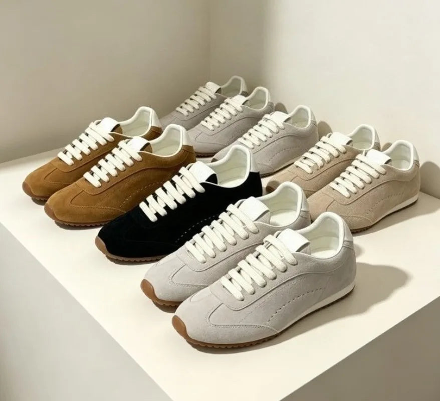 Unisex suede-look retro runner sneakers with gum sole