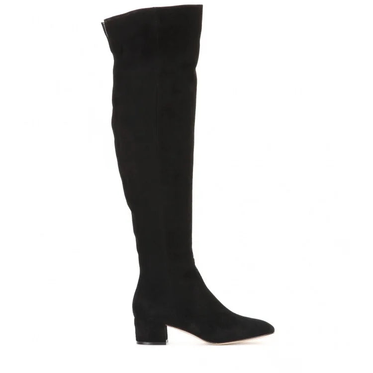Women's stretch over-the-knee boots with block heel and side zip