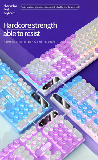 Mechanical typewriter keyboard with round retro keys and LED backlight