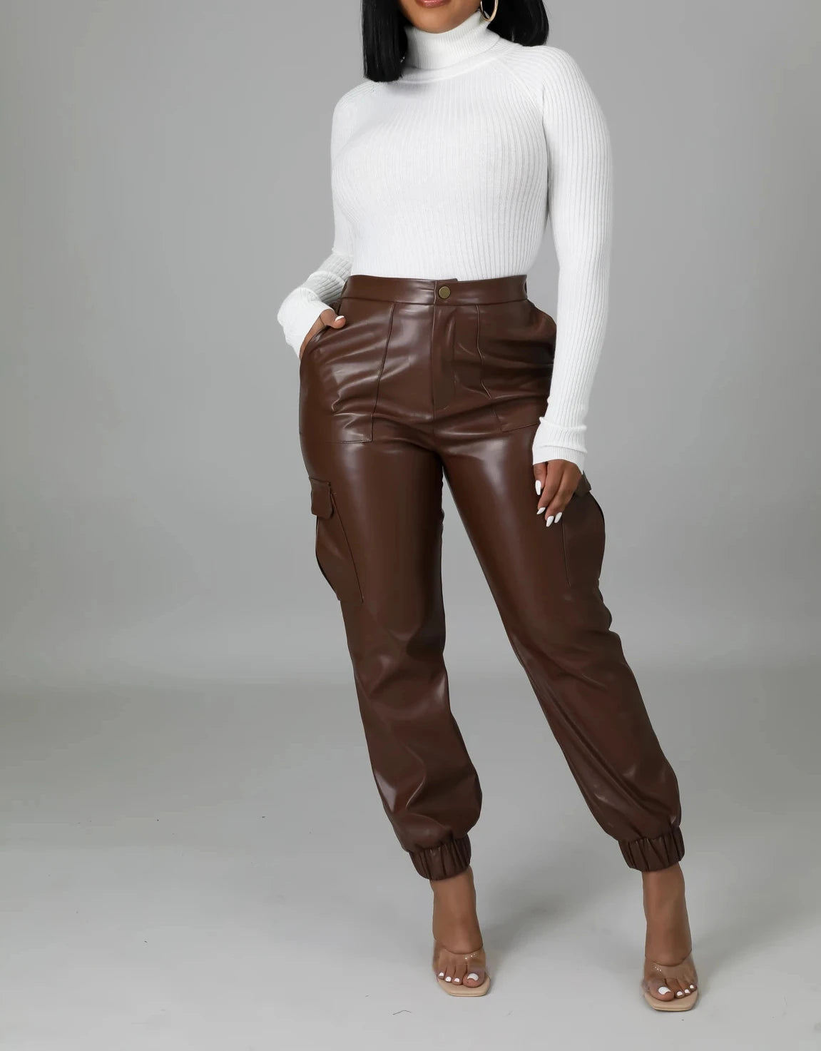Sculpted PU Leather Pants With High Waist And Relaxed Harem Fit For Versatile Office To Evening Wear