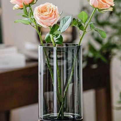 Crystal Glass Vase With Solid Wood Base In Modern Style With Slim Profile For Centerpiece Display