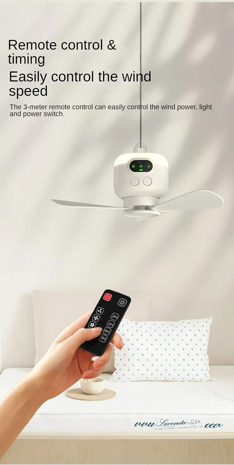 Portable USB Rechargeable Mini Fan With Light For Camping And Dorms