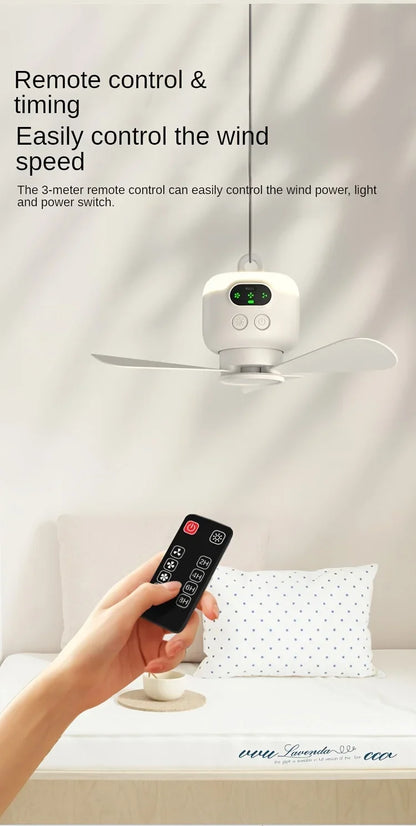 Portable USB Rechargeable Mini Fan With Light For Camping And Dorms