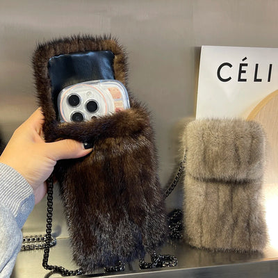 Real Mink Fur Bag Crossbody Bags For Women Phone Bag Lady Shoulder Bags Real Fur Bag Female Messenger Bag Winter Handbag Ladies