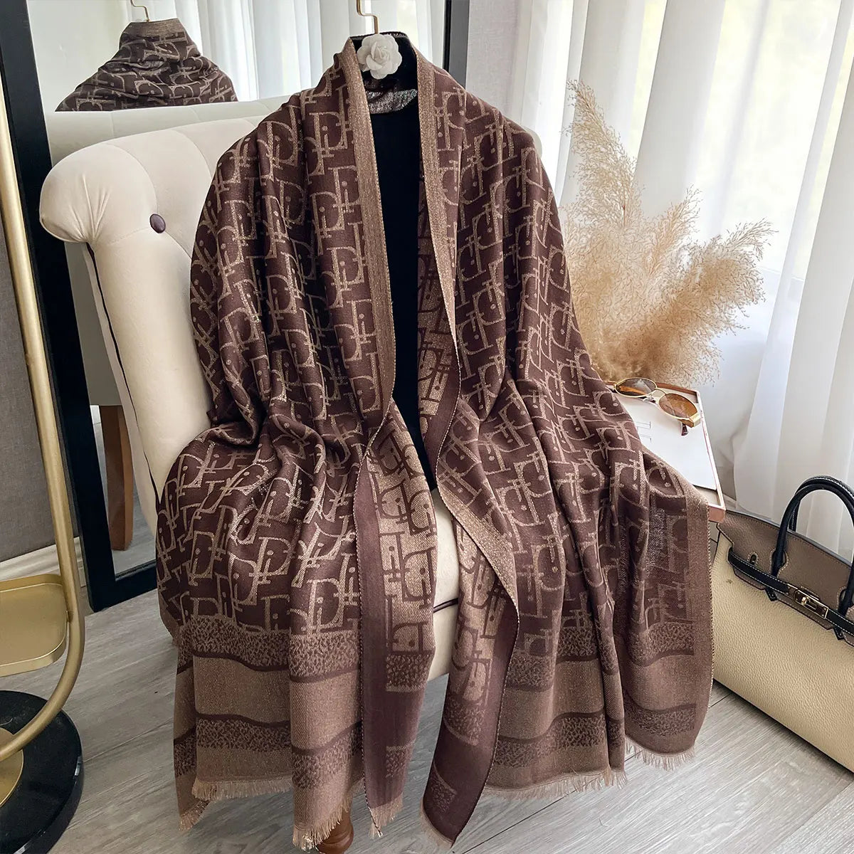 Golden Silk Blend Shawl Wrap for Women Long Scarf