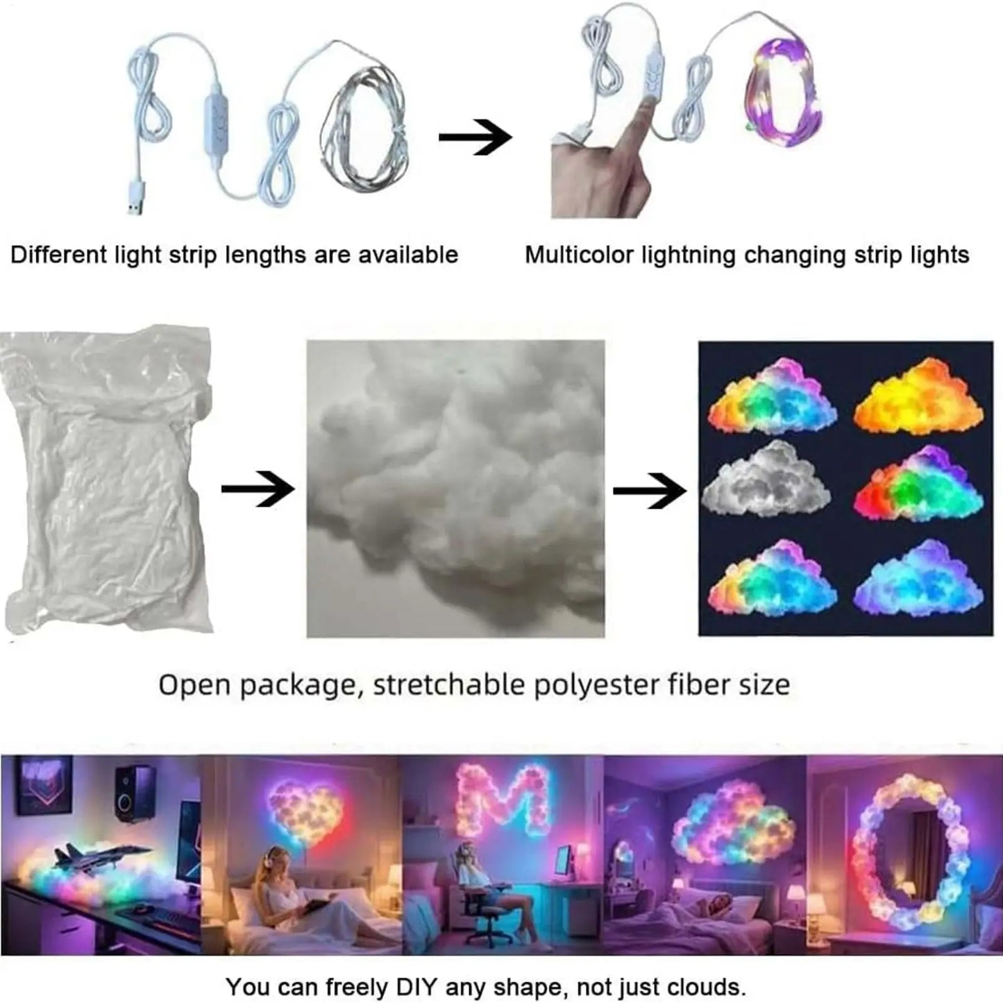 Acrylic Cloud Ceiling Lamp with 3D LED Ambient Light for Bedroom Decor