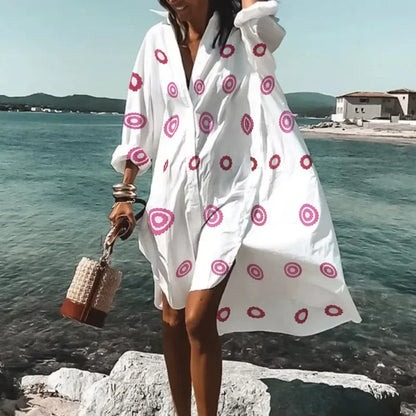 Women's Boho V-Neck Beach Cover-Up with Long Sleeves