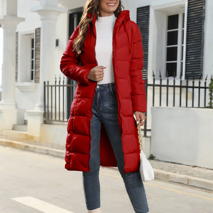 Women's Long Puffer Jacket Winter Warm Quilted Coat Long Sleeve Zip Up Outwear with Hood Casual Outfits Streetwear Autumn