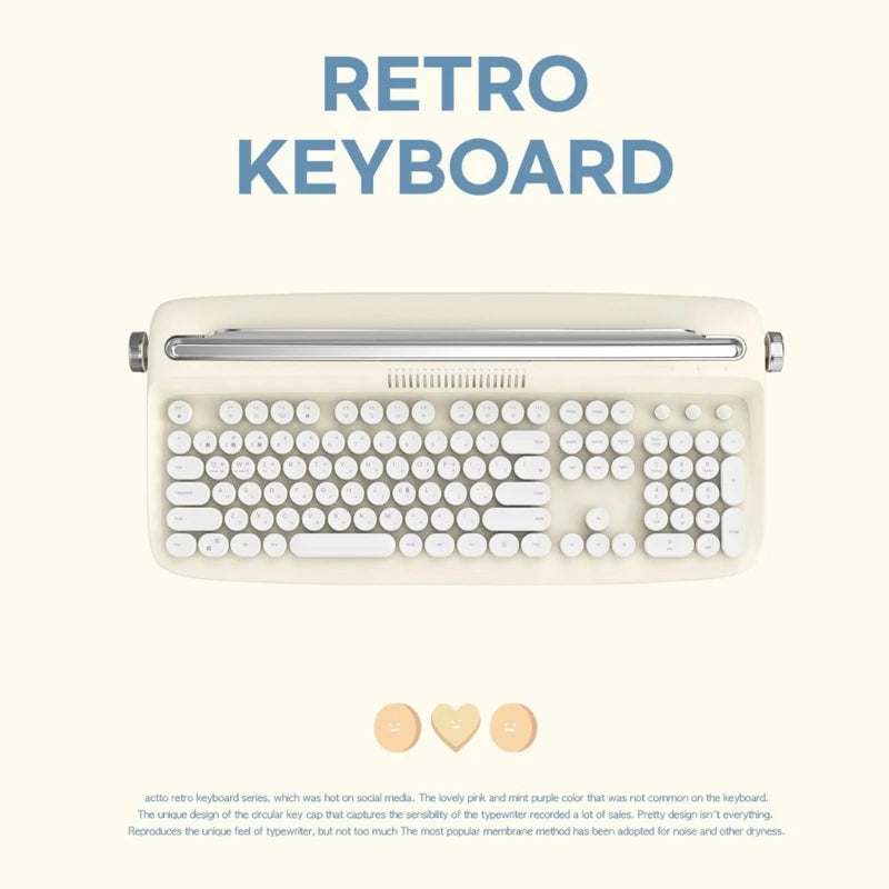 Retro Wireless Bluetooth Typewriter Keyboard 108 Keys Abs Office