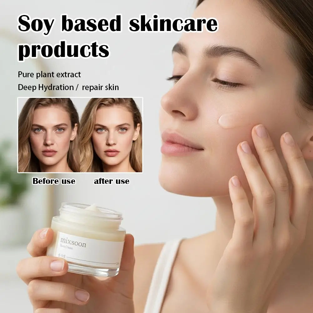 Korean Bean Cream Hydrating Skin Care Set With Centella Cleanser And Spf50 Sunscreen Featuring Soy Extract